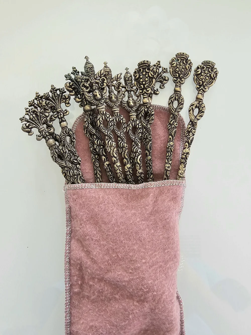 Antique Burdines Set of 12 Ornate Silver Plated Teaspoons, Made in Italy